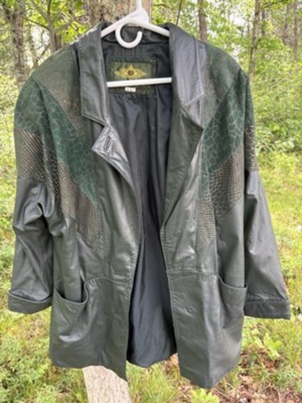 Vintage Avanti Green Genuine Leather Animal Print Jacket Women Large Y2K